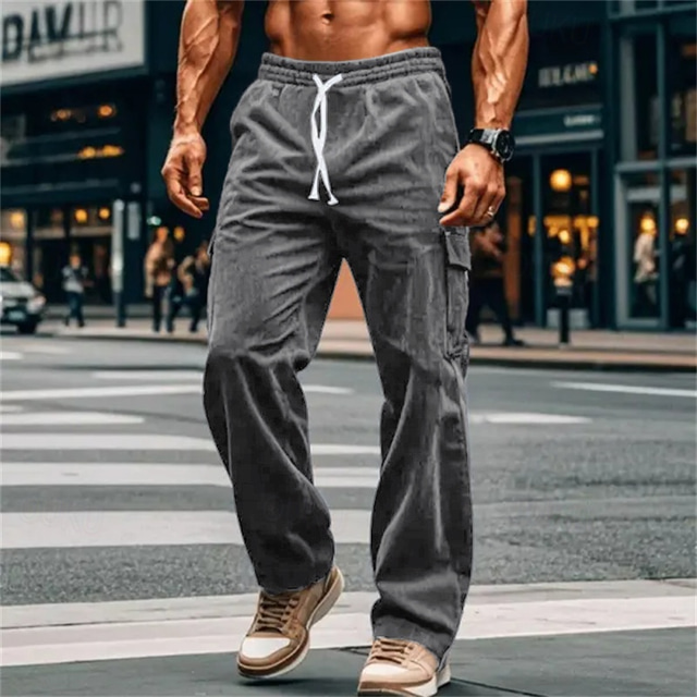  Herr Militärbyxor Manchesterbyxor Långbyxor Säckiga byxor Casual byxor Snörning Elastisk midja Flera fickor Slät Komfort Mjuk Fullängd Utomhus Dagligen Utekväll Mode Streetwear Marinblå Brun
