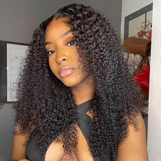  Echthaar 13x4 Spitzenfront Perücke Freier Teil Brasilianisches Haar Versaute Curly Wasserwellen Schwarz Natürlich Perücke 130% 150% 180% Haardichte mit Babyhaar 100% Jungfrau Leimlos Vorgerupft Für