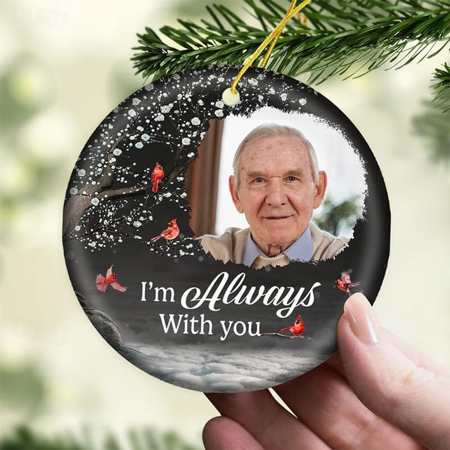  Personalized Photo Christmas Memorial Ornament  Memorial Gifts Customed 2D Acrylic Christmas Tree Ornaments Xmas Decoration Gifts Hanging Pendant Custom for Loss of Mom Dad Family