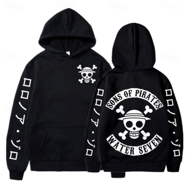  One Piece Monkey D. Luffy Hattetrøje Pullover Trykt mønster Lomme foran Graphic Til Par Herre Dame Voksne Maskerade Varmstempling Fest Fritid / hverdag