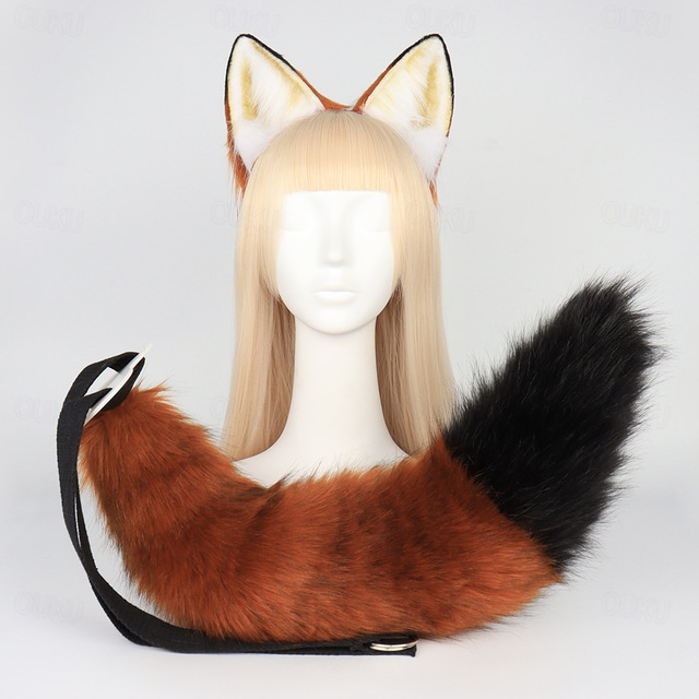  Animal Cosplay Costumes Faux Fur Cat Fox Wolf Furry Tail and Ears Headband for Carnival Party Costume Accessories