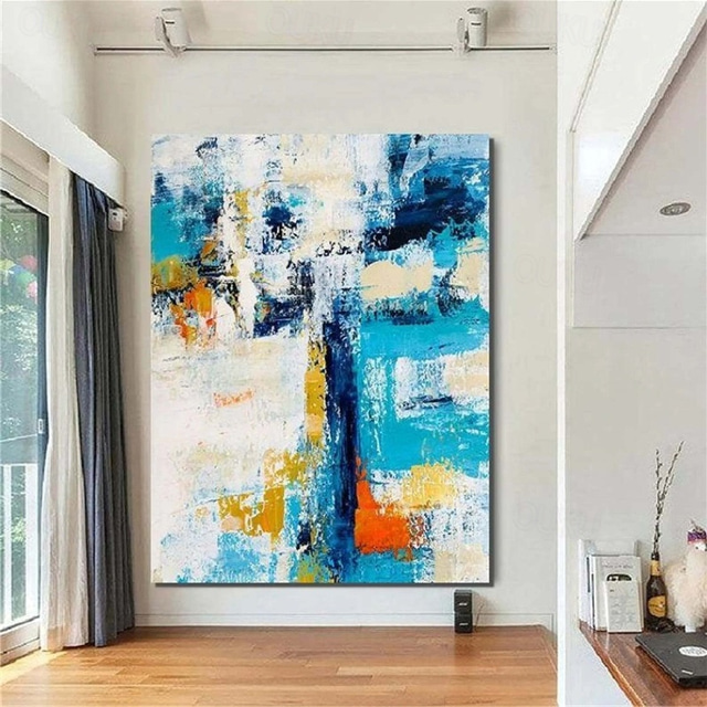  Large hand painted 3D Golden Blue Canvas Oil Painting handmade Abstract painting handmade Wall Art Painting Light Luxury mordern oil painting for Living Room bedroom painting wall Decoration