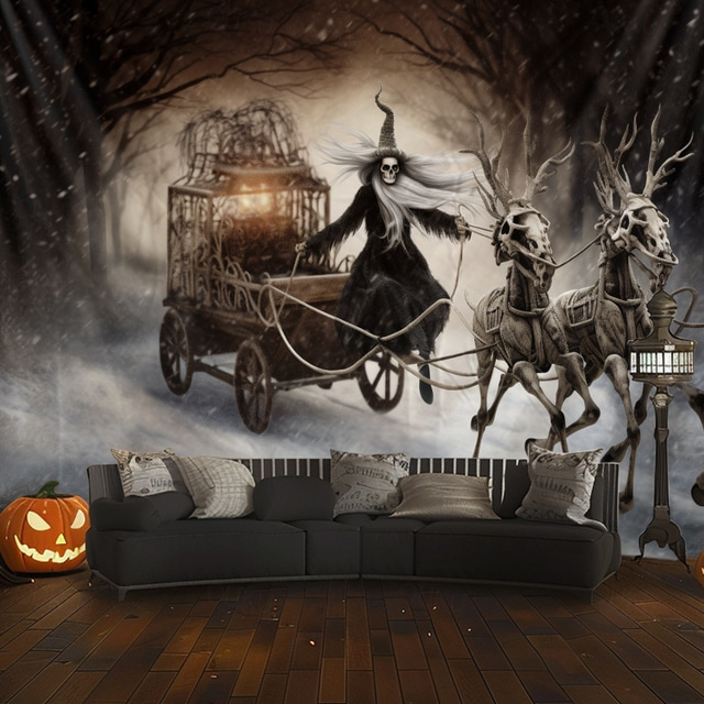  Halloween Decorations Hanging Tapestry Witch Dead Horses Wall Art Large Tapestry Mural Decor Photograph Backdrop Blanket Curtain Home Bedroom Living Room Decoration