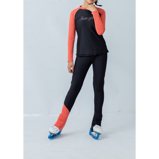 Pantaloni da pattinaggio artistico Giacca con pantaloni da pattinaggio artistico Per donna Ragazze Pattinaggio sul ghiaccio Giacca Collant Abiti Nero / arancio Nero / verde Patchwork Foro per il