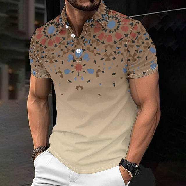  Pattern Vintage Casual Men's Polo Shirt Golf Polo Short Sleeve Holiday Daily Wear Spring & Summer Button 3D Print Collar Brown Micro-elastic 95% Polyester 5% Spandex