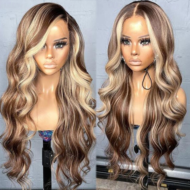  Unprocessed Virgin Hair 13x4 Lace Front Wig Layered Haircut Brazilian Hair Wavy Multi-color Wig 130% 150% Density with Baby Hair Ombre Hair Highlighted / Balayage Hair Glueless For Women Long Human
