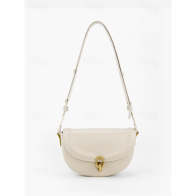  Elegant Women's Small White Shoulder Bag with Gold Buckle - Minimalist Design for Casual and Formal Occasions