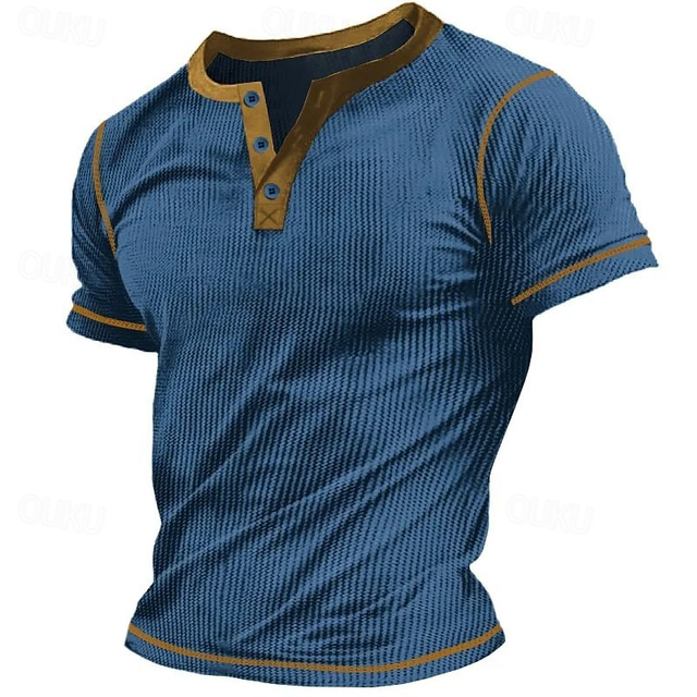  Men's Waffle Henley Shirt Tee Top Solid Color Henley Outdoor Casual Short Sleeve Button Clothing Apparel Polyester Fashion Designer Comfortable