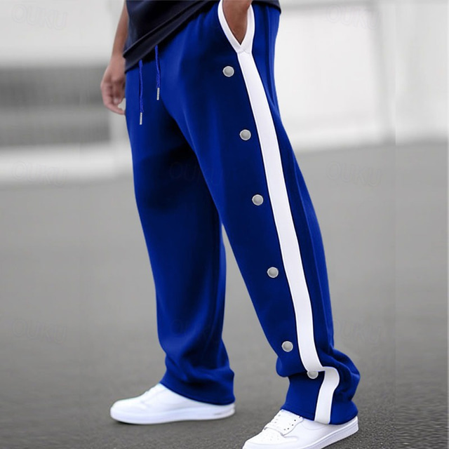  Hombre Pantalones de Deporte Pantalones de chándal de pierna ancha Persona que practica jogging Pantalones Pantalones deportivos de pierna recta Correa Cintura elástica Botón lateral Plano Comodidad