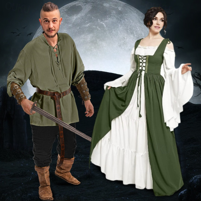  Couples Retro Vintage Medieval Renaissance Outfits Halloween Group Couples Costumes Pirate Viking Ranger Vikings: Valhalla Men's Women's Halloween Carnival Performance LARP