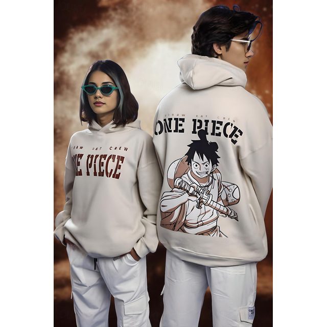  One Piece Monkey D. Luffy Hoodie Pullover Print Graphic For Couple's Men's Women's Adults' Masquerade Hot Stamping Party Casual Daily