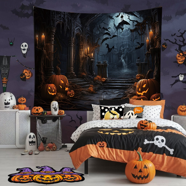  Halloween Decorations Hunted House Hanging Tapestry Wall Art Large Tapestry Mural Decor Photograph Backdrop Blanket Curtain Home Bedroom Living Room