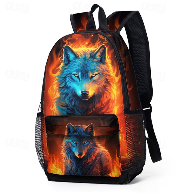  Mochila con estampado de lobo de gran capacidad: poliéster duradero, 2 patrones, ideal para la escuela, los viajes y el uso diario