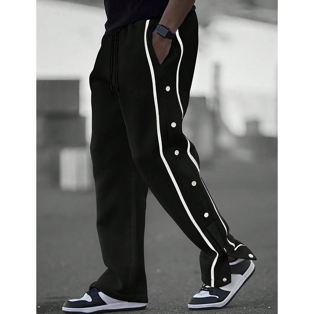  Men's Tear Away Pants Trousers Straight Leg Sweatpants Pocket Drawstring Elastic Waist Plain Comfort Breathable Outdoor Daily Going out Fashion Casual Black White
