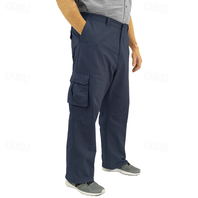  Homens Calças Cargo Calças Calças de trabalho Botões Bolso multi Tecido Vestível Ao ar livre Diário Acampar e Caminhar Moda Clássico Preto Azul Marinha