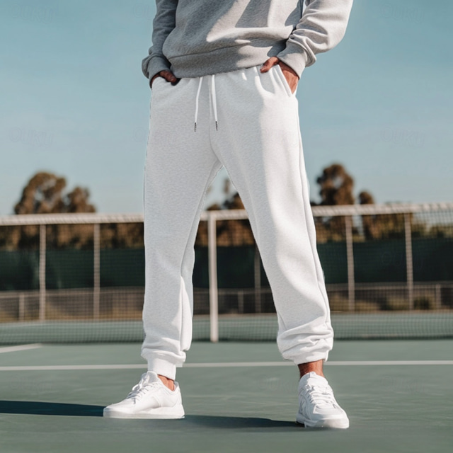  Men's Fleece Pants Sweatpants Joggers Workout Pants Track Pants Pocket Elastic Waist Solid Color Lightweight Full Length Casual Daily Trousers Athletic White Navy Blue Micro-elastic