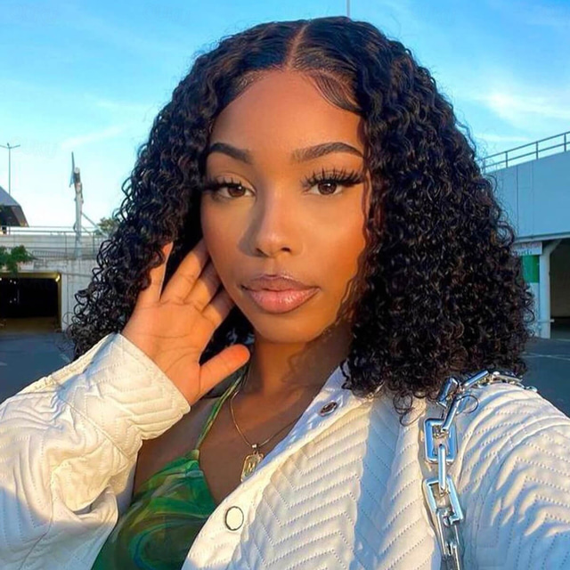  Human Hair 13x4 Lace Front Wig Free Part Brazilian Hair Wavy Water Wave Short Bob Wig 180% 250% Density with Baby Hair 100% Virgin Glueless Pre-Plucked For wigs for black women Short Human Hair