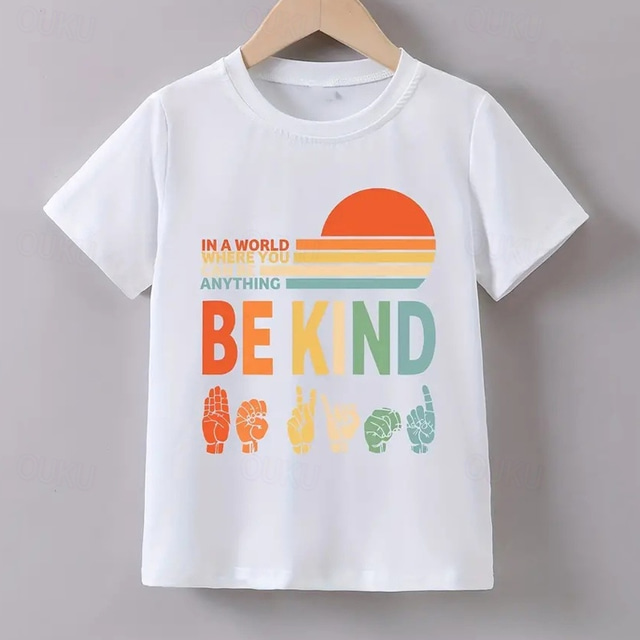  100% Cotton Kids Boys White Blue Hand Letters T shirt Tops Crew Neck Short Sleeve Casual Daily Wear Vacation Fashion Sport Print Summer