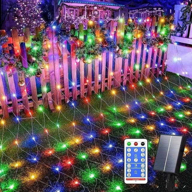  1 Pacco Luce a Rete Solare con Telecomando e Otto Funzioni per Decorazioni Atmosferiche di Feste e Interni Esteri 1.5 * 1.5M-96LED/3 * 2M-192LED/6 * 4M-672LED