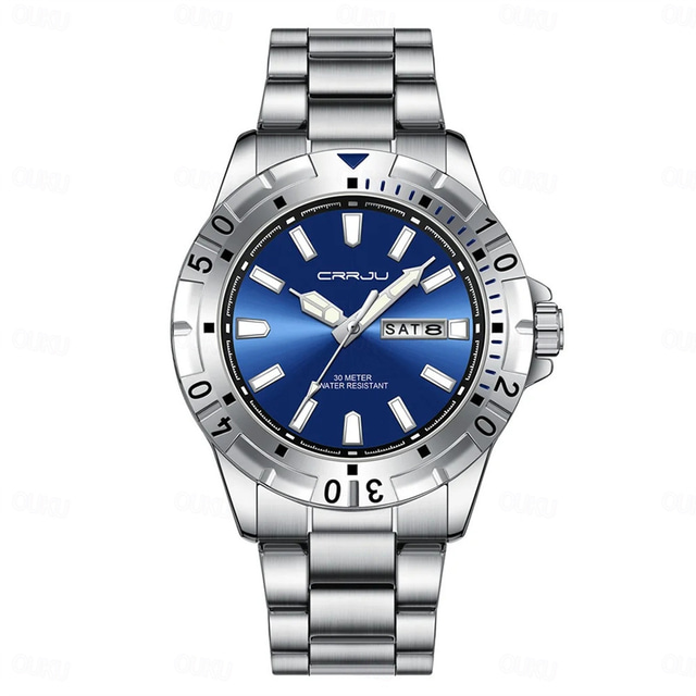  CRRJU Top Original Men Quartz Watch Green Waterproof Watch for Men Stainless Steel Quartz Men Luxury Watch Luminous Wristwatch