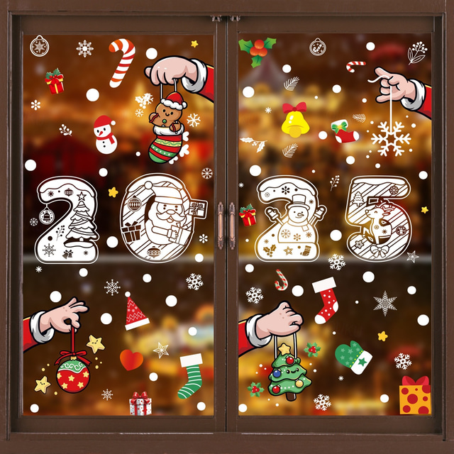 Nepfaivy Adesivi Natalizi Per Finestre - 202 Pezzi Bianche Vetrofanie Natalizie Per Vetrine Riutilizzabili, Removibili Stickers Natale Finestre Con