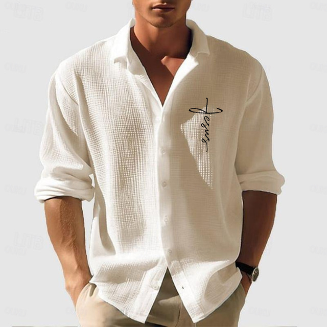  Men's Waffle Shirt Summer Shirt Casual Shirt Waffle Knit Shirt White Light Green Pink Dark Gray Apricot Long Sleeve Textured Fashion Turndown Vacation Holiday Clothing Apparel Cotton Fashion Work