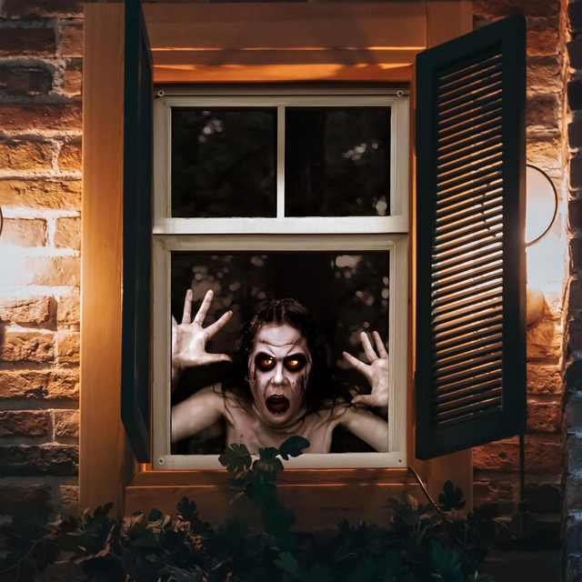  Halloween-Fensterverkleidung, Stoffvorhang mit blutiger Hand, gruseliger Halloween-Vorhang, Horrorfilm-Poster, Fenster-/Türverkleidung, Deko für Spukhaus, gruselige Halloween-Fensteraufkleber für