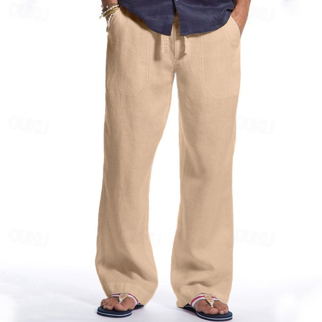  Homens Calças Calça verão Calças de praia Com Cordão Cintura elástica Tecido Conforto Respirável Ao ar livre Diário Para Noite Moda Roupa de rua Branco Azul Marinha