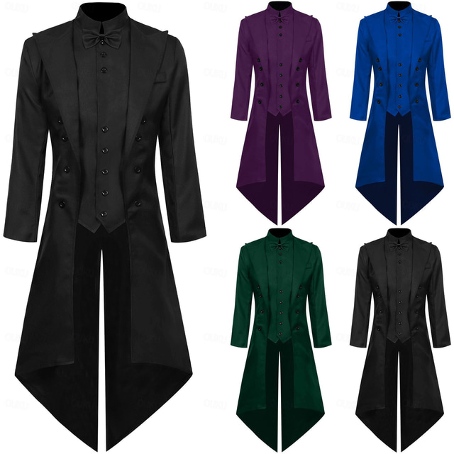  Vintage Punk & Gothic 18th Century Coat Cosplay Costume Tuxedo Vampire Gentleman Embroidered Men's Steampunk Halloween Carnival Masquerade Performance Renaissance Fair LARP Adults' Tuxedo All Seasons