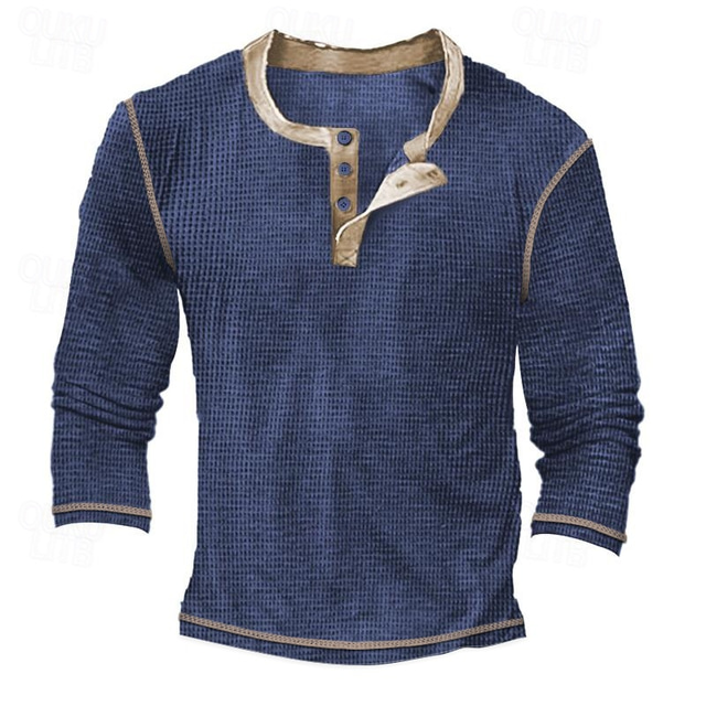  Per uomo maglietta Camicia Henley T-shirt in maglia waffle T-shirt Maglia a maniche lunghe Color Block Henley Strada Da mare Manica lunga Collage Abbigliamento Di tendenza Originale Essenziale