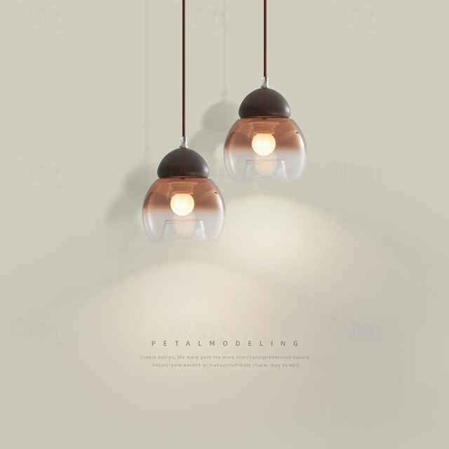  LED Pendant Light 3-Color Light Source 15cm 1-Light Glass Mid Century Round Hanging Lamp Vintage Industrial Lighting for Kitchen Island Dining Room Restaurant Bar 110-240V