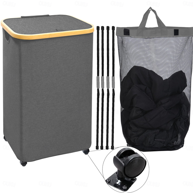  75L Slim Laundry Hamper with Wheels,Clothes Hamper for Laundry,Laundry Basket with Lid & Inner Bag,for Laundry Room, Bedroom, Dormitory Organization