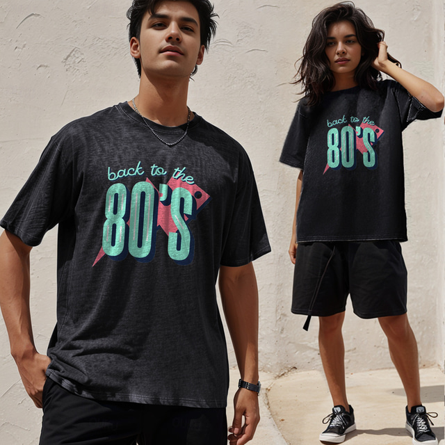  Retro Vintage 1980s Cotton T-shirt Unisex 70s 90s Party Casual Daily Oversized Acid Washed Tee