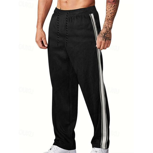  Men's Sweatpants Corduroy Pants Trousers Straight Leg Sweatpants Pocket Drawstring Elastic Waist Color Block Comfort Sports Outdoor Daily Fashion Casual ArmyGreen Black Micro-elastic