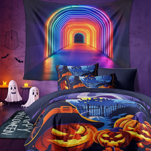  Halloween Collection Duvet Cover Set 3 Piece Set  Jack O Lantern Pumpkin Super Soft Skin-friendly Long-lasting