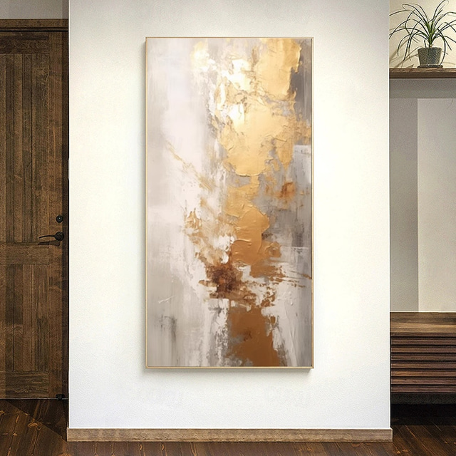 handgjord oljemålning canvas väggkonst dekoration modern abstrakt gyllene textur för heminredning rullad ramlös osträckt målning
