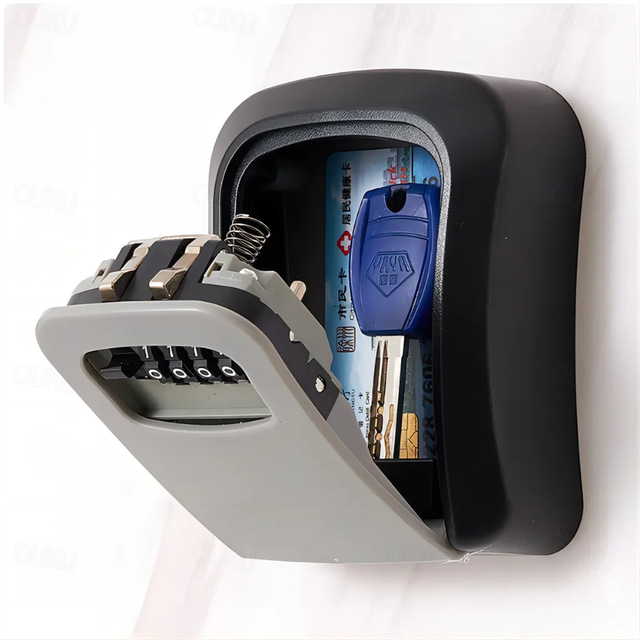 Wall Mount Key Lock Box 4 Password Code Security Lock No Key for Home