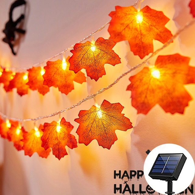 Solar 3D Pumpkin Maple Leaf String Lights 6.5m 30LED Outdoor Waterproof