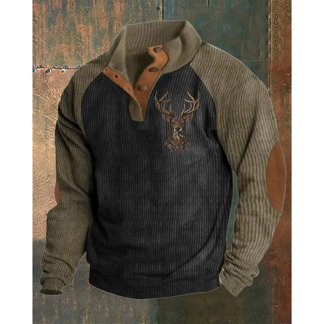  Men's Sweatshirt Black Brown Standing Collar Graphic Color Block Print Patchwork Daily Holiday Going out Polyester Streetwear Casual Bavarian Fall Winter Clothing Apparel Hoodies Sweatshirts  Long