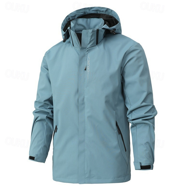  Men's Lightweight Jacket Softshell Jacket Raincoat Hiking Jacket Sports Outdoor Camping & Hiking Waterproof Windbreaker Zipper Pocket Fall Winter Solid Color Active Hooded Regular Black White Red