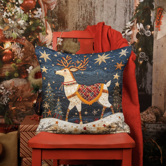  Christmas Decorations Decorative Toss Pillows Cover Quilting Art Reindeers Tree 1PC Soft Square Cushion Case Pillowcase for Bedroom Livingroom Sofa Couch Chair