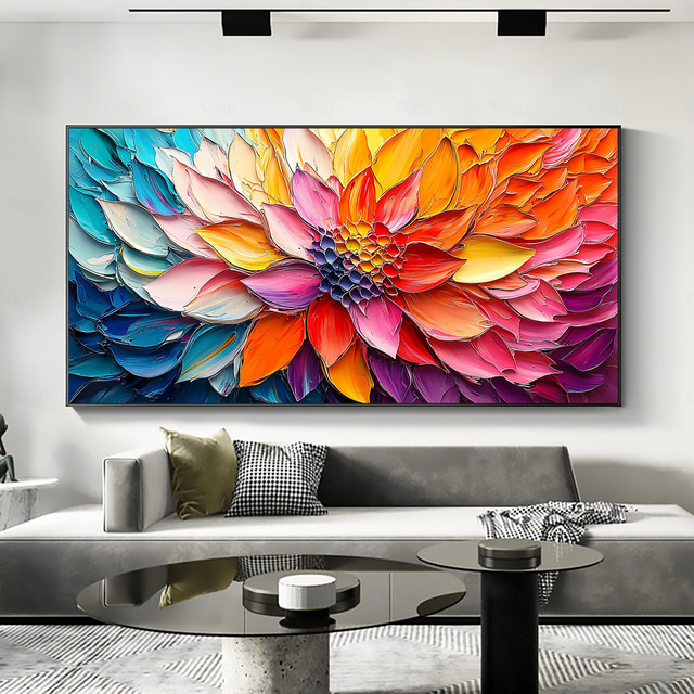  Handmade Original 3D Impasto Colorful Flower Oil Painting On Canvas Abstract Texture Floral Wall Art for Home Decor With Stretched Frame/Without Inner Frame Painting