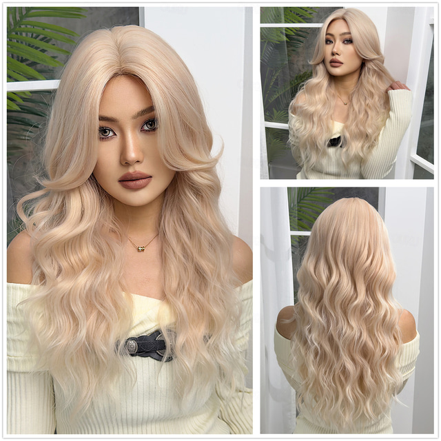  Synthetic Wig Uniforms Career Costumes Princess Curly Wavy Middle Part Layered Haircut Machine Made Wig 26 inch Pink / Purple Synthetic Hair Women's Cosplay Party Fashion Pink