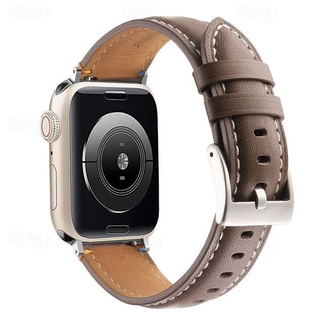  Leather Band Compatible with Apple Watch band 38mm 40mm 41mm 42mm 44mm 45mm 49mm Metal Clasp Luxury Adjustable Genuine Leather Strap Replacement Wristband for iwatch Ultra 2 Series 9 8 7 SE 6 5 4 3 2