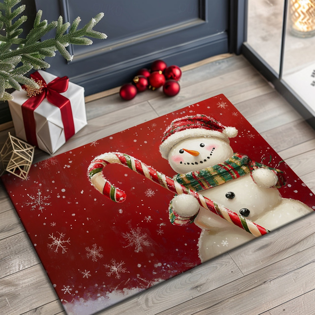  Christmas Decorations Doormat Snowman Kitchen Mat Floor Mat Non-Slip Area Rug Oil Proof Rug Indoor Outdoor Mat Bedroom Decor Bathroom Mat Entrance Rug