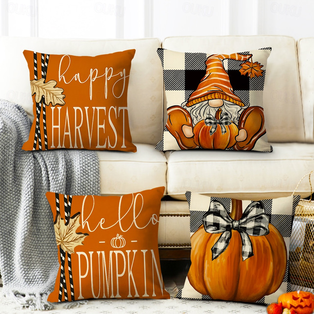  decorațiuni de toamnă husă de perne decorative de epocă 4 buc frunze de dovleac husă de pernă pătrată moale față de pernă pentru dormitor sufragerie canapea scaun