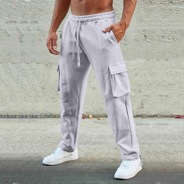  Men's Sweatpants Joggers Trousers Cargo Sweatpants Pocket Drawstring Elastic Waist Plain Comfort Sports Outdoor Daily Fashion Casual Black Red Micro-elastic