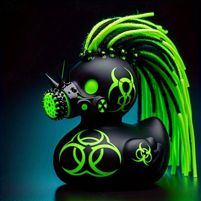  estatueta colecionável estilo vintage - pato punk gótico com cabelo moicano verde, decoração de mesa de resina para casa, item de presente inovador para vários tipos de cômodos, artesanato decorativo