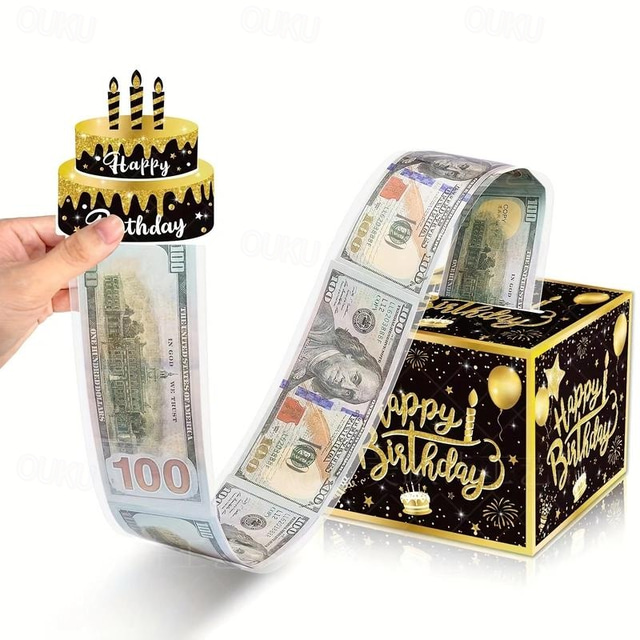 1 coffret cadeau d'anniversaire unique noir et doré - surprenez vos amis et votre famille avec un coffret cadeau enroulable pour billets de banque - qualité supérieure, design élégant, réutilisable et