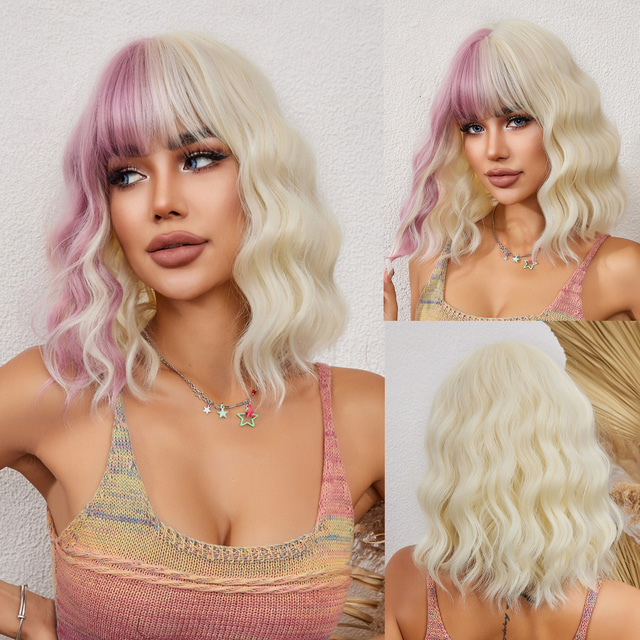  Synthetic Wig Uniforms Career Costumes Princess Curly Wavy Middle Part Layered Haircut Machine Made Wig 14 inch Gold Pink Synthetic Hair Women's Cosplay Party Fashion Blonde